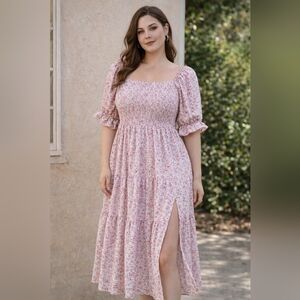 ✨ SHEIN Curve Floral Smocked Midi Dress – Size 1XL ✨